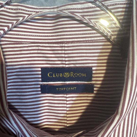 Club Room Pinpoint Men’s Dress Shirt 16 34/35 Easy Care LS White w/ Red Stripes - Picture 3 of 11